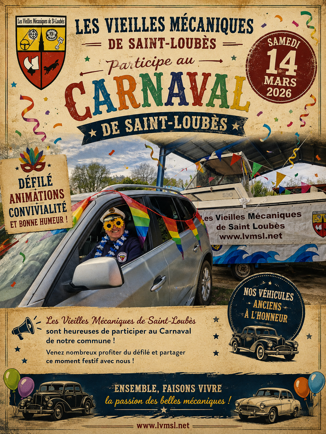 Les Vieilles Mécaniques au Carnaval de Saint-Loubès – Mars 2026
