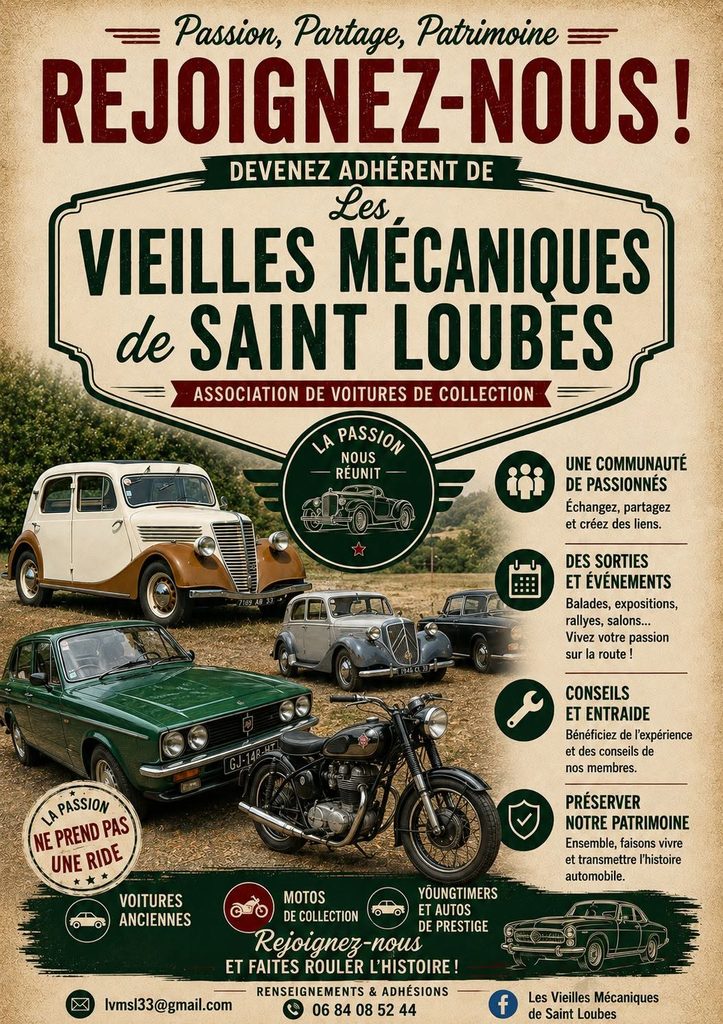 Affiche pour rejoindre Les Vieilles Mécaniques de Saint-Loubès