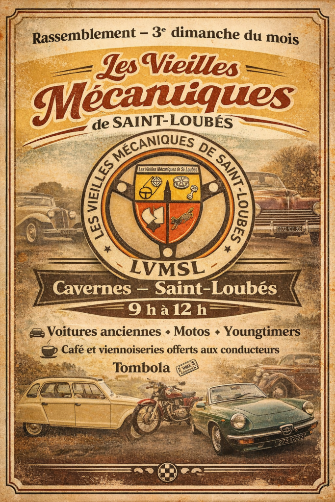 Affiche du rassemblement mensuel des Vieilles Mécaniques de Saint-Loubès